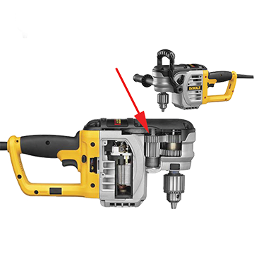 Umístění mechanické spojky v jednotce DEWALT